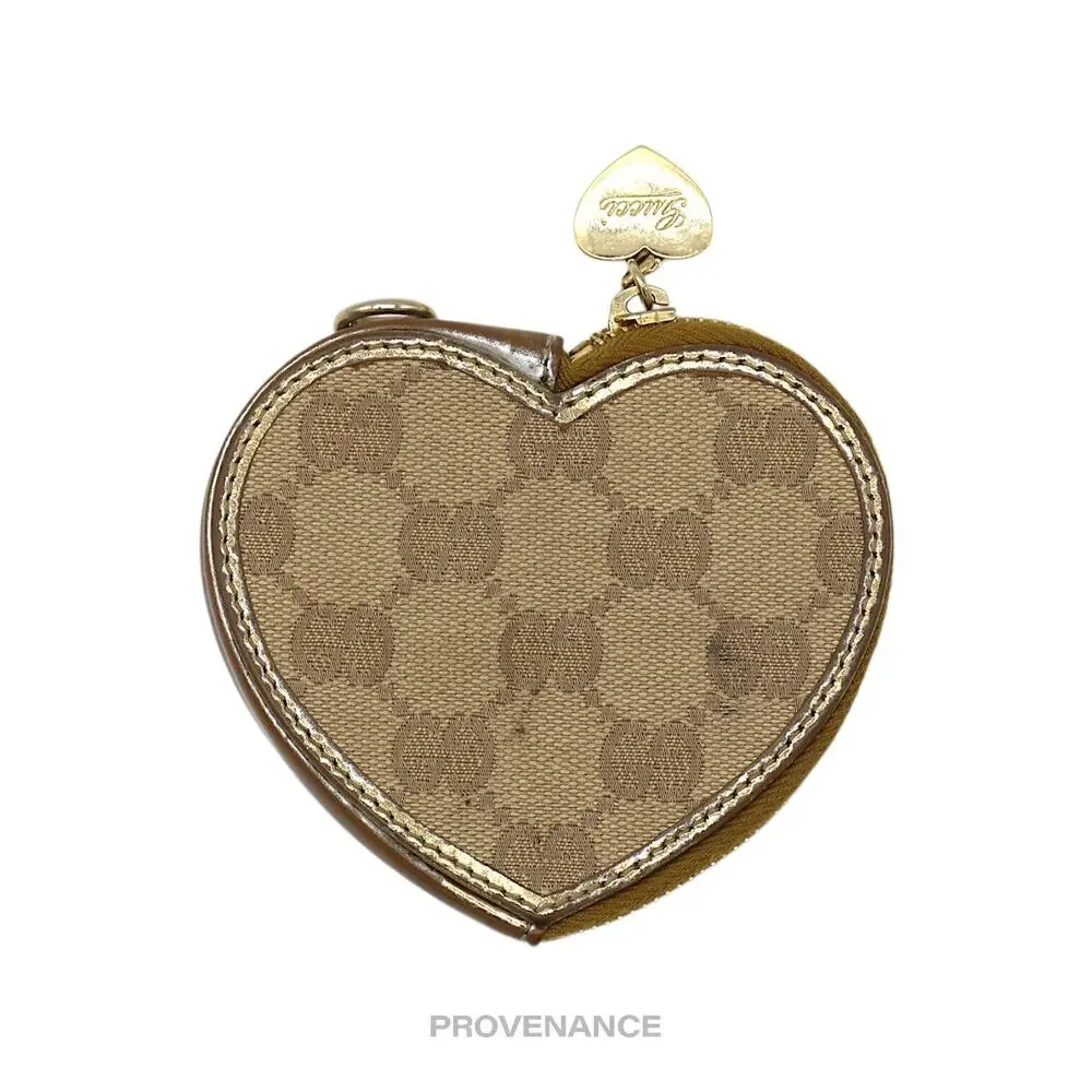 🔴 Gucci GG Canvas Coin Wallet - Bronze Heart Metallic - Picture 2 of 6